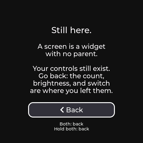 The About screen with Back focused