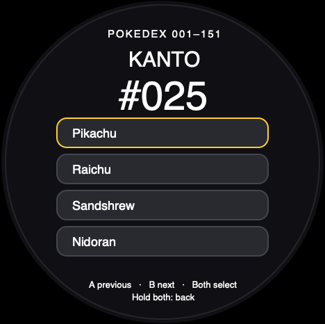 Round-screen acceptance reference for Pokedex