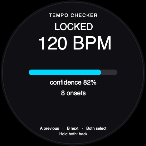 Round-screen acceptance reference for Tempo Checker