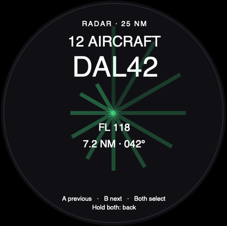 Round-screen acceptance reference for Flight Radar