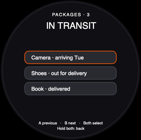Round-screen acceptance reference for Package Tracker