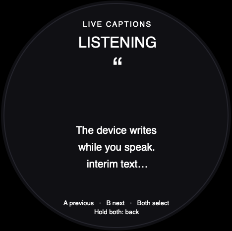 Round-screen acceptance reference for Real-Time Captions